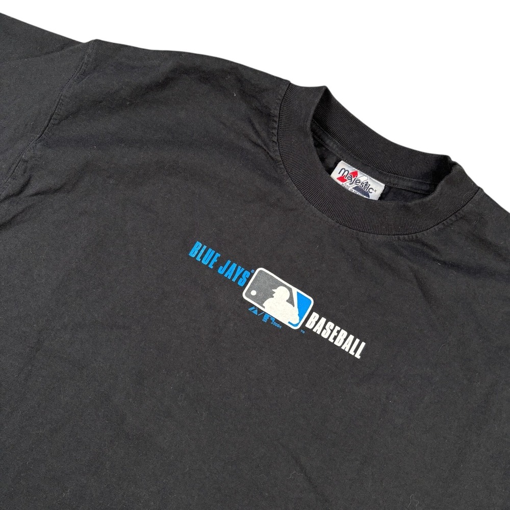 Vintage Majestic Men's Blue Jays Baseball Box‎ Logo T-Shirt Size Large
